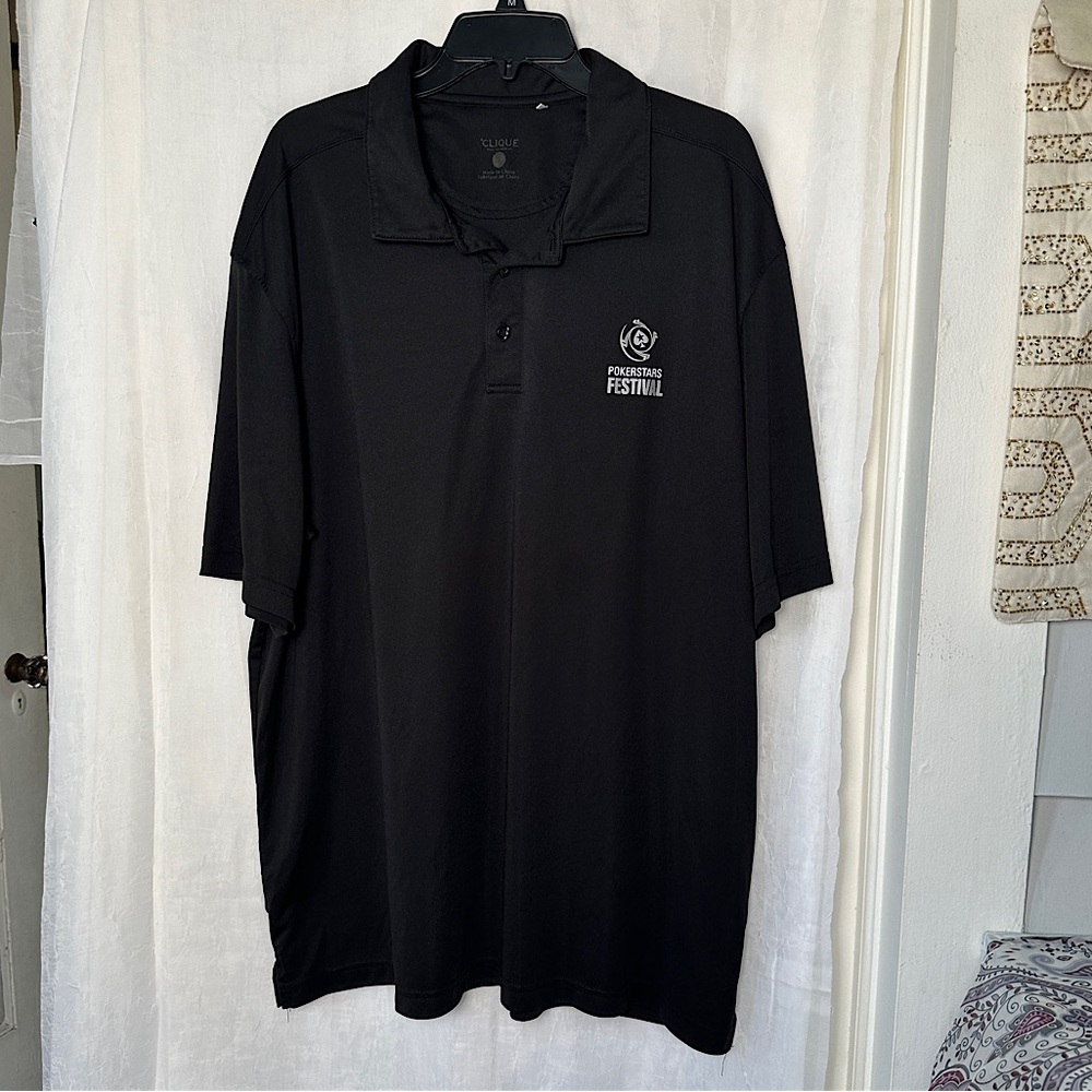 3/$20💥‎ Clique Poker Stars Festival Men’s Stretchy Breathable Black Polo Shirt